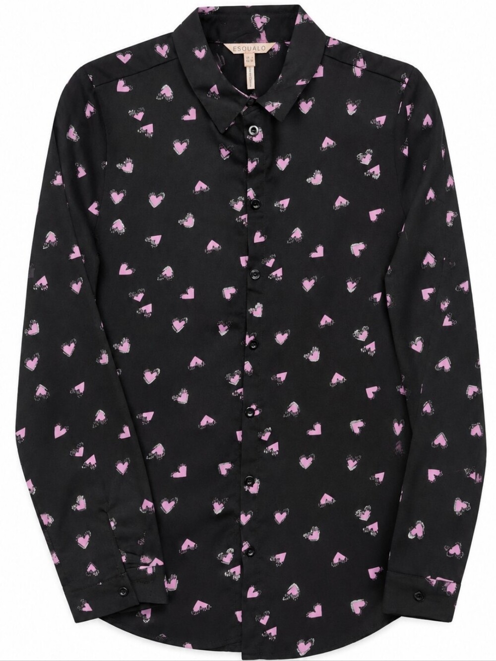 Esqualo Black Shirt with Pink Heart Print